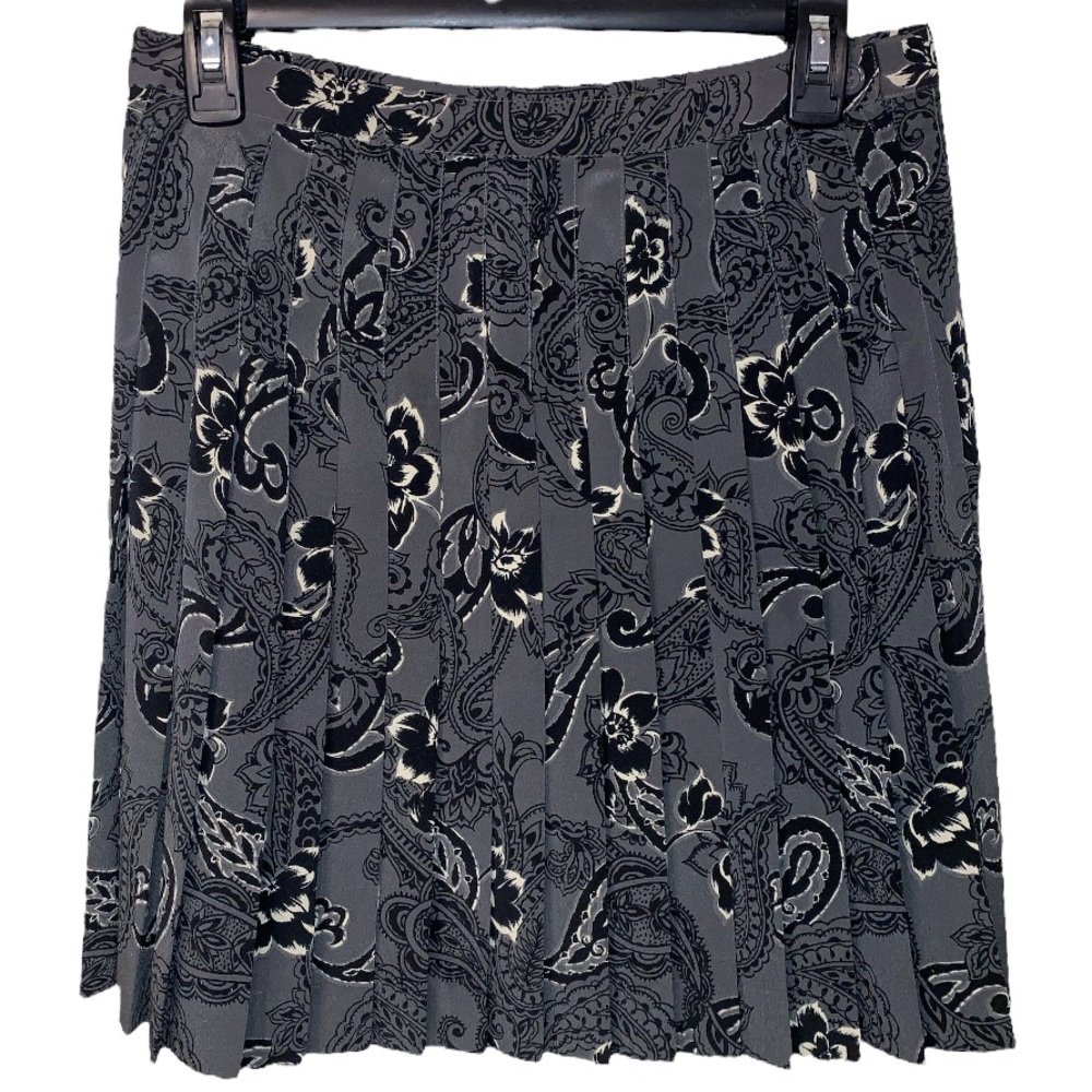 EXPRESS VINTAGE 90s Marque Déposée Gray Floral Paisley Pleated Tennis Mini Skirt - Picture 3 of 8